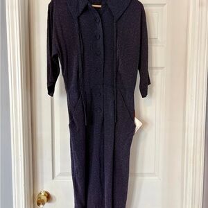 Vintage Purple and Black 3/4 Button-Front Dress…with Pockets!